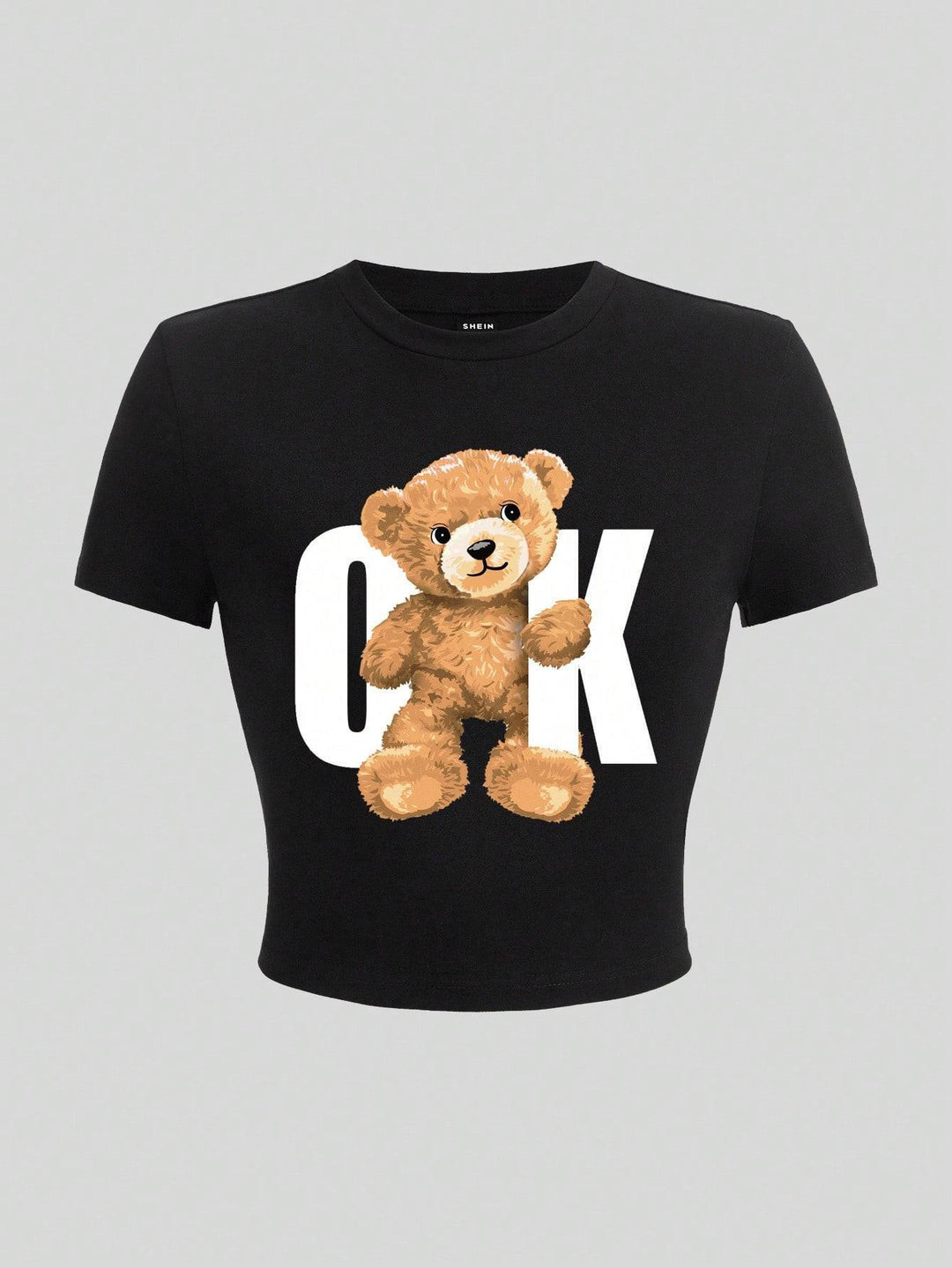 Dame Crop-T-Shirt med legende bjørnemotiv og moderigtigt skrift Skovae
