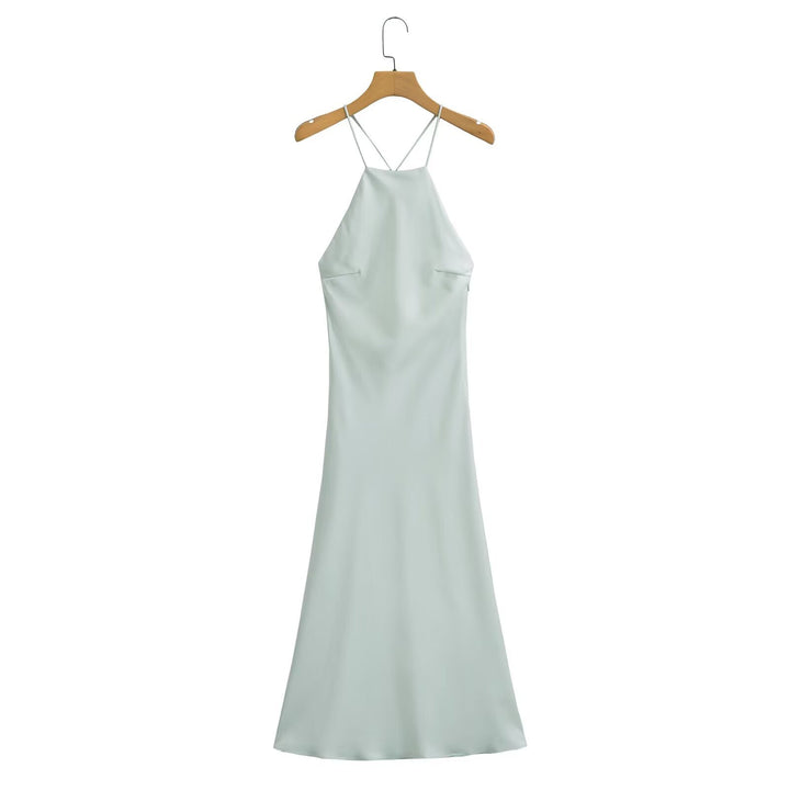 Femme Elegant Slip Maxi Kjole med justerbare Spaghettistropper Stilla