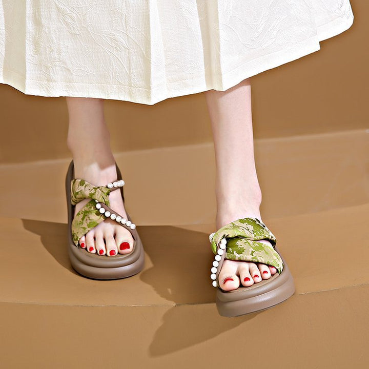 Dame Plateau-sandaler med dekorative perle-detaljer og moderne snøre-design Stilla