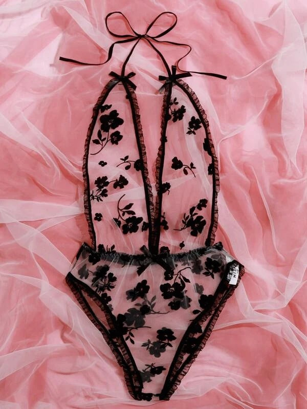 Dame Blomster Spids Mesh Body Stilla