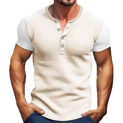 Herrer Korte Ærmer Henley Skjorte med mode Knapper Stilla