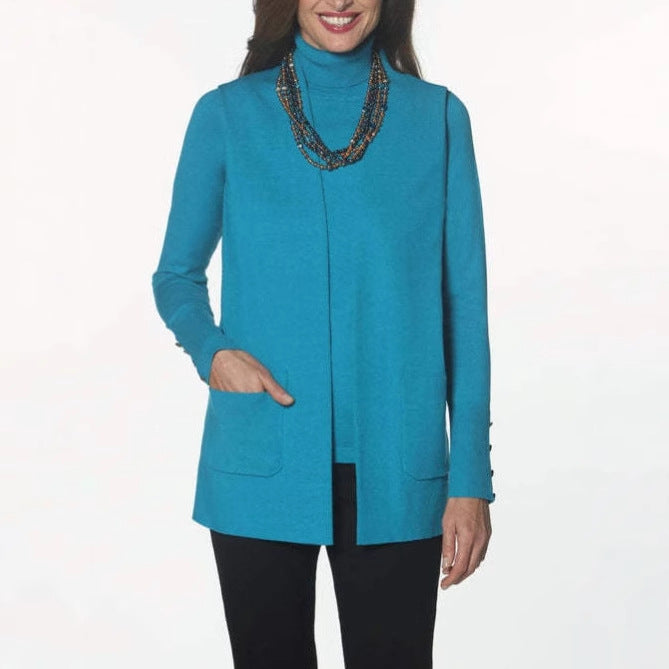 Dame strikjakke med elegant cashmere-look og dyb krave Stilla