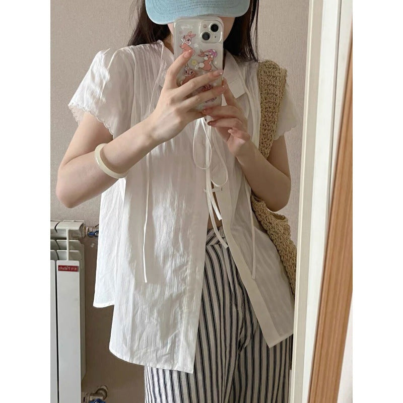 Femme Letvægts Button-Up Skjorte med Bindebånd-Detalje Stilla