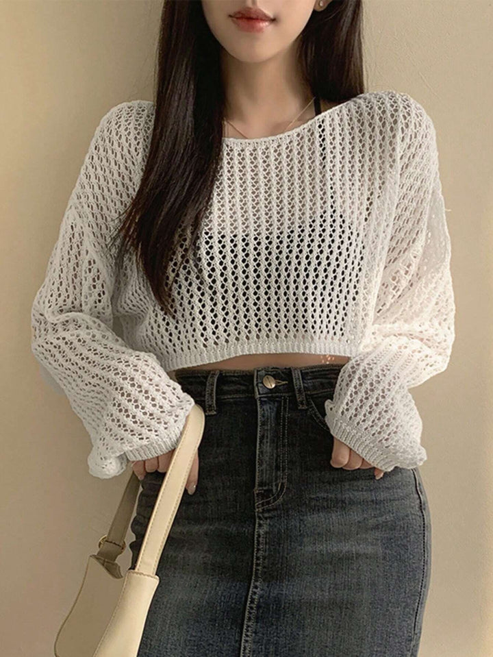 Dame luftig cropped strik top i moderne netdesign Skovae