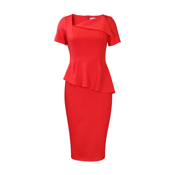 Dame figurtilpasset kjole med struktureret peplum og elegant rund halsudskæring Stilla