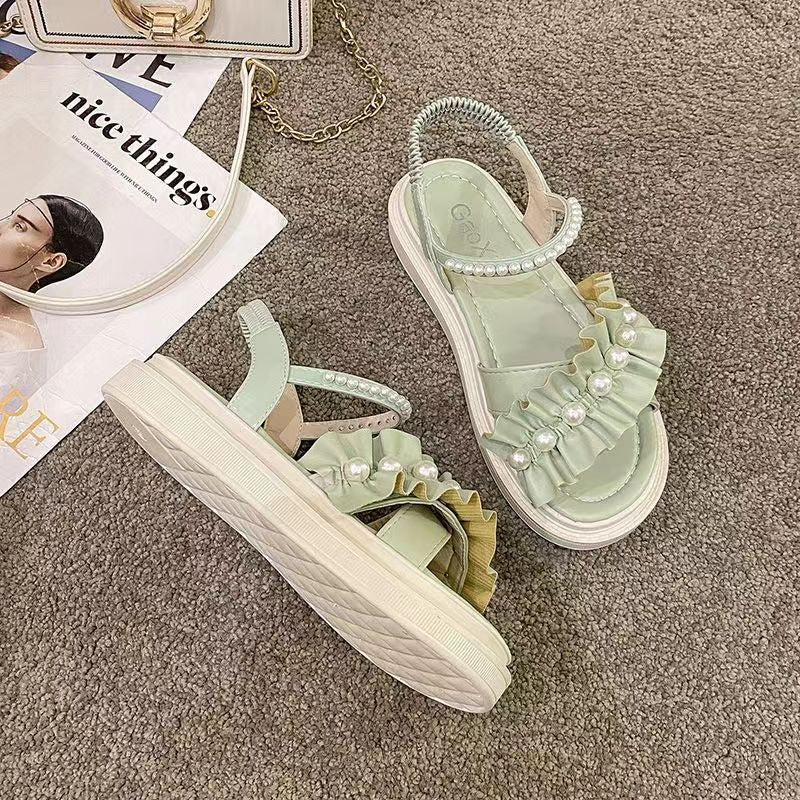 Dame sandaler med fashionable flæse-design og elegante perlepynt Stilla