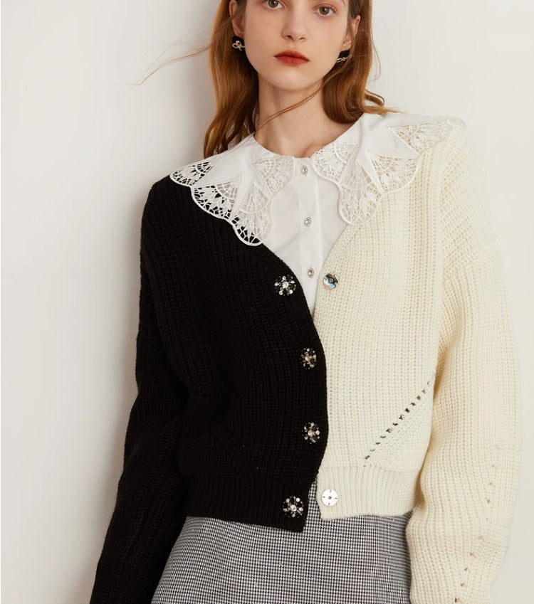 Femme Kontrast Block Strik Cardigan Stilla
