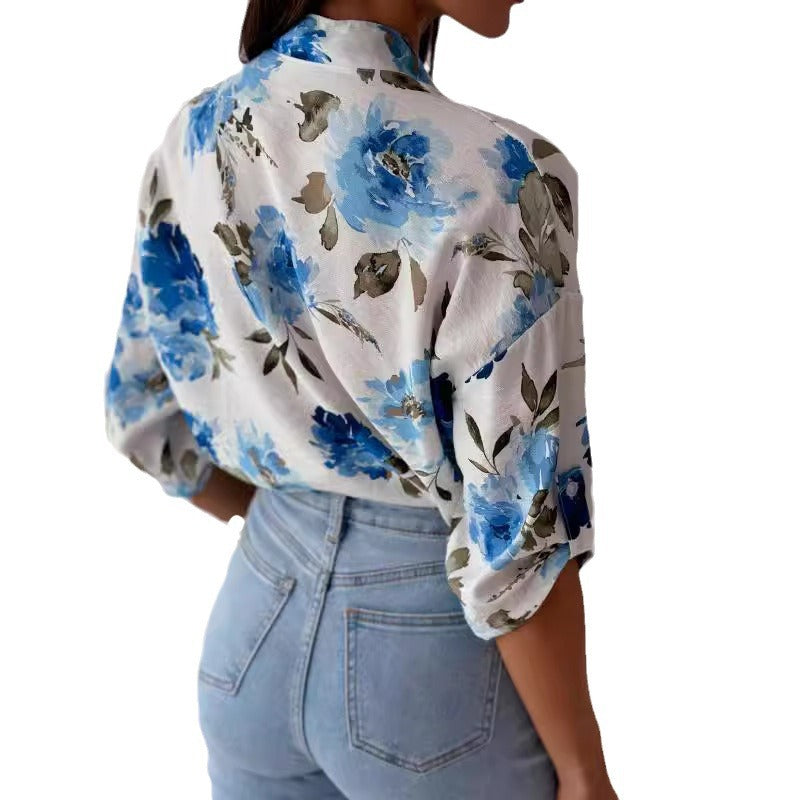 Damebluse med blomstermønster og dropped skuldre Stilla