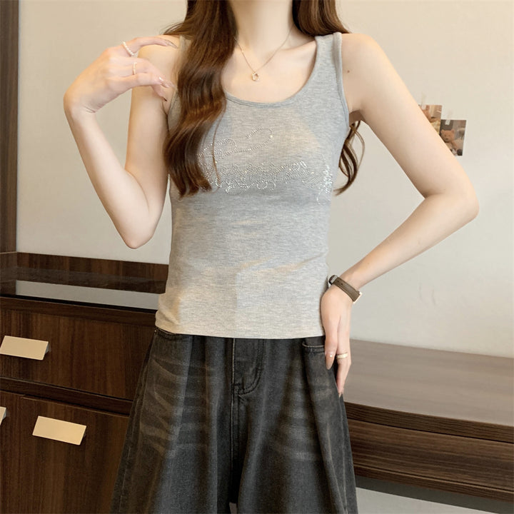 Dame Sleek Rib-top med Strassdetaljer Stilla