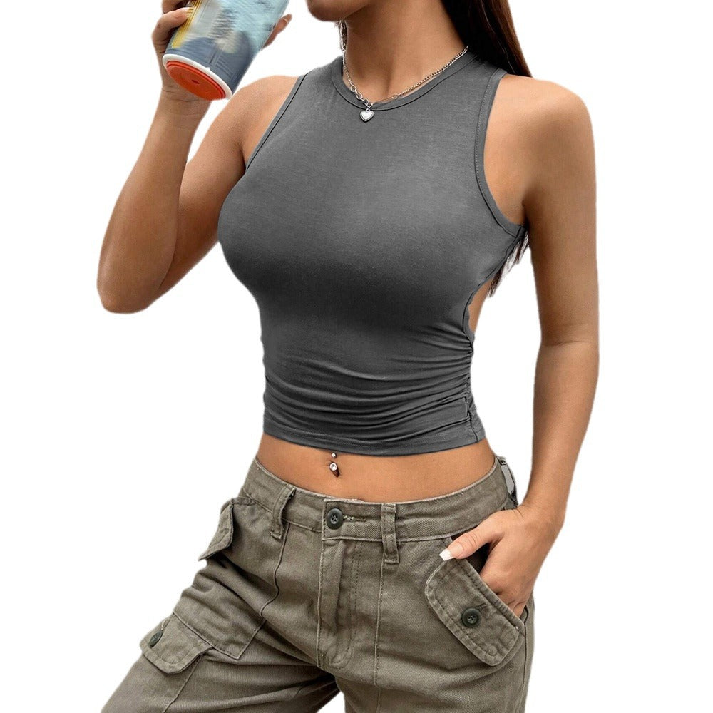 Dame Mode Cropped Top med Side Samle Element Stilla