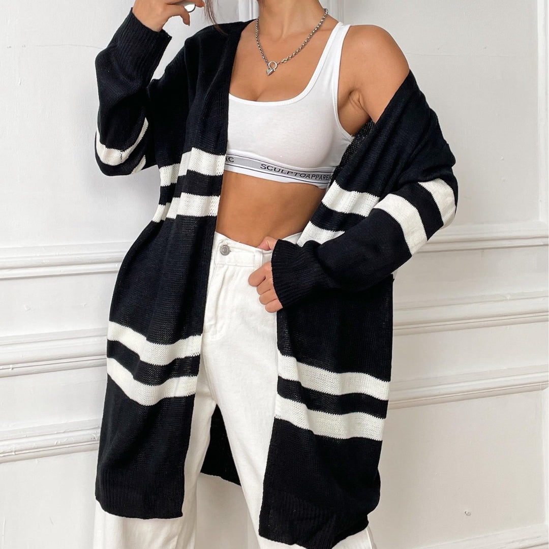 Dame afslappet strik cardigan med fashionable striber Stilla