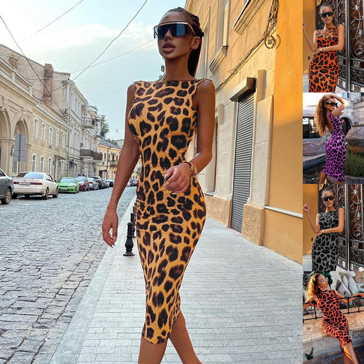 Dame figursyet kjole i moderne leopardmønster Stiila
