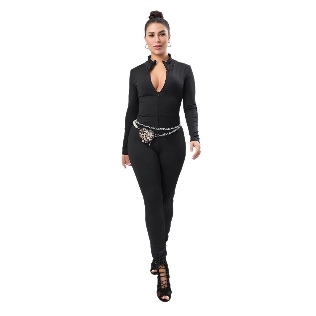 Dame figursyet Jumpsuit med ståkrave og lynlås Stilla