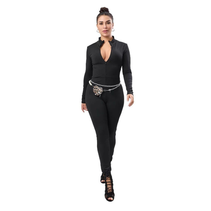 Dame figursyet Jumpsuit med ståkrave og lynlås Stilla