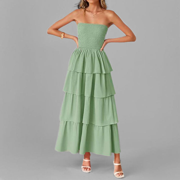 Dame Lang Rynketkjole med off-shoulder design og elastisk overdel Stilla