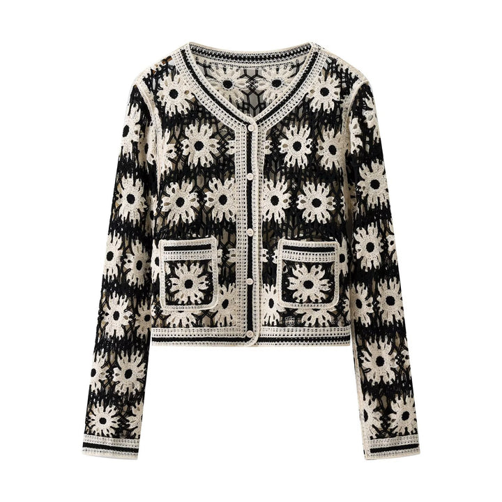 Kvinders stilfulde cardigan med blomsterprint og praktiske lommer Stilla
