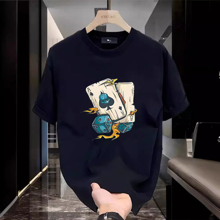 Dame T-shirt med iøjnefaldende kortdesign og kreative terninger Stilla