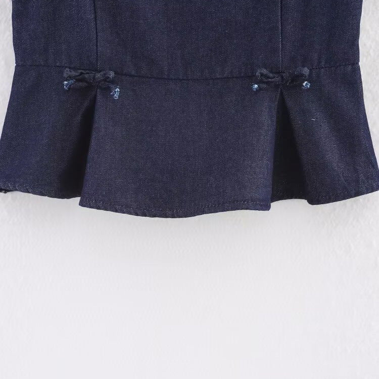 Femme Strappy Denim Peplum Top Stilla
