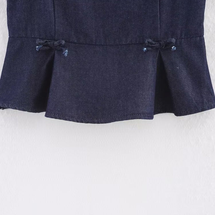 Femme Strappy Denim Peplum Top Stilla