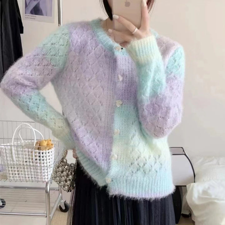 Femme Struktureret Strikcardigan med Rhombusmønster Stilla