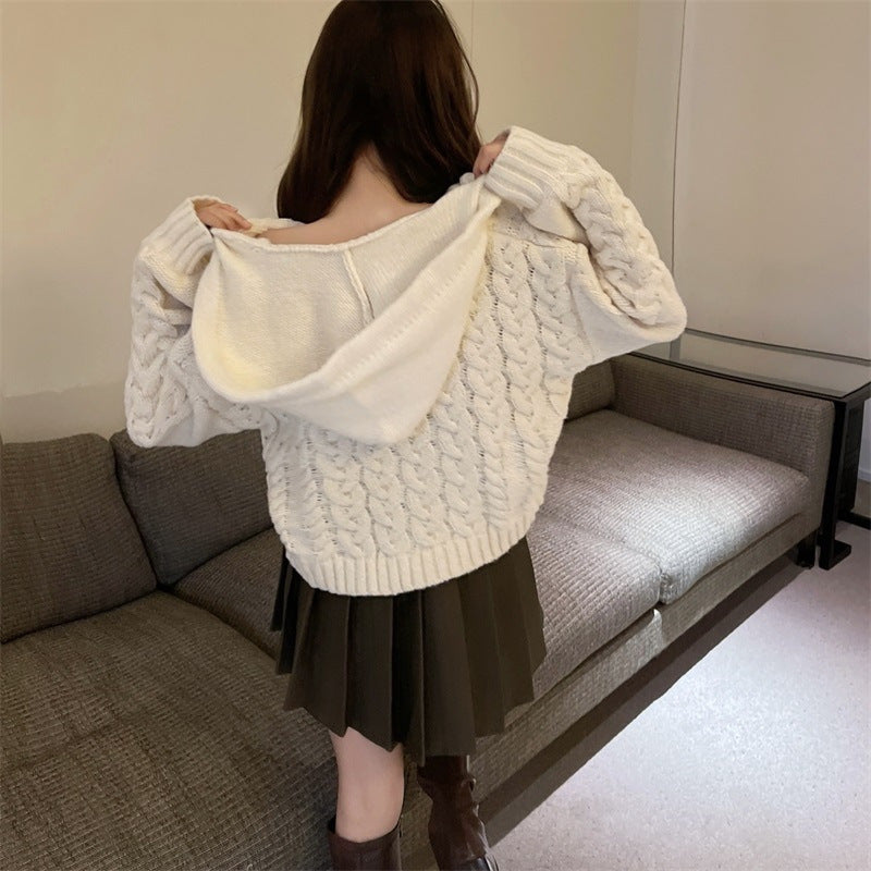 Kvinders chunky strik poncho med hætte og moderne design Stilla