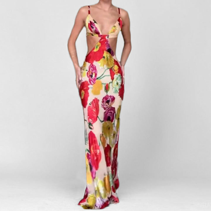 Dame Maxikjole med floralt cut-out-design og spaghettistropper Stilla