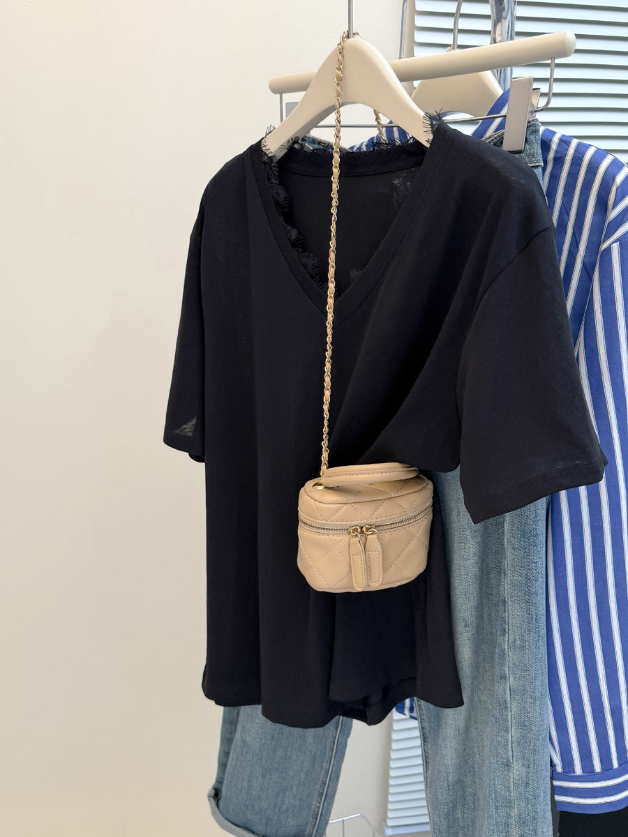 Femme Relaxed V-Udskæring Slub Tee Stilla