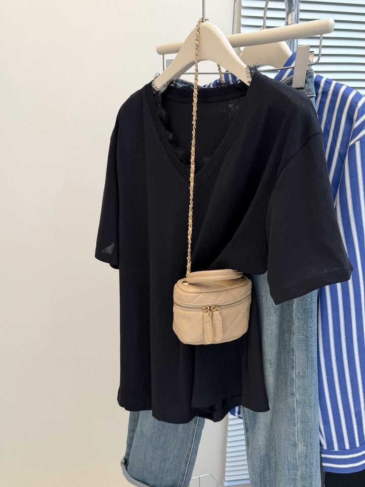 Femme Relaxed V-Udskæring Slub Tee Stilla