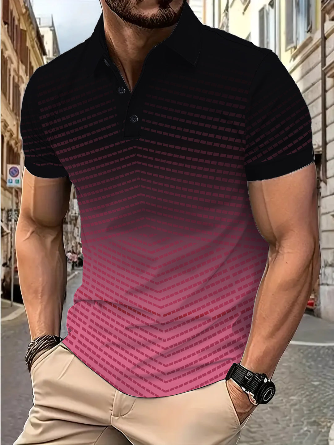Herrer polo-shirt med moderne farvegradient og grafisk design Stilla