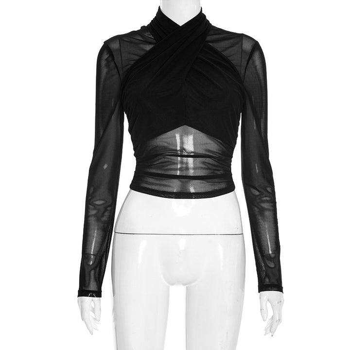 Damer Elegant wrapper top med transparent stof og lange ærmer Skovae
