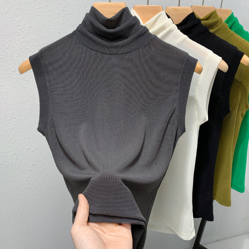 Dame ærmeløs Turtleneck-top i højkvalitets ribmateriale Stilla