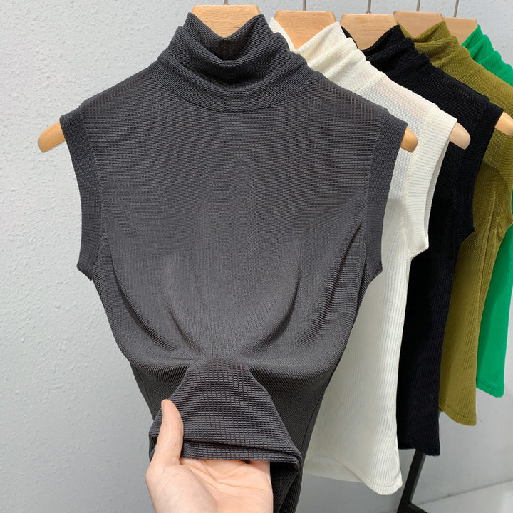 Dame ærmeløs Turtleneck-top i højkvalitets ribmateriale Stilla