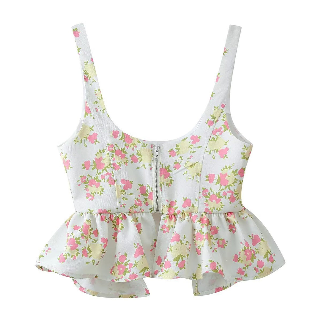 Damer blomster mønster crop-top og bukser sæt Skovae