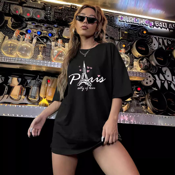 Dame Oversized T-Shirt med kreativ Paris-motiv og afslappet pasform Stilla