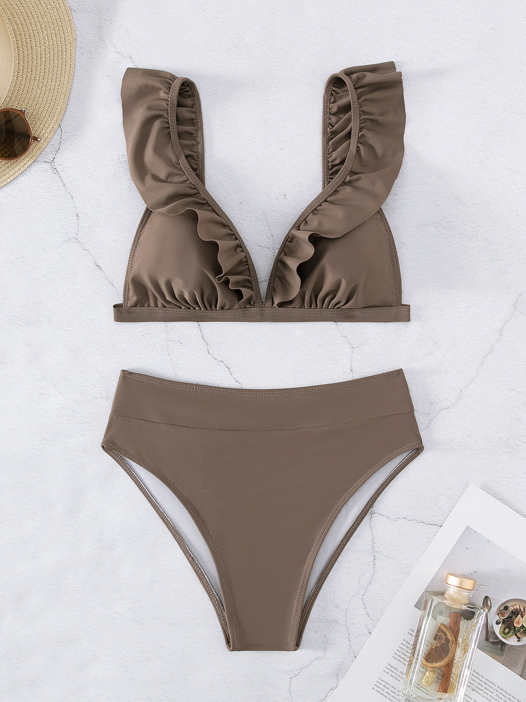 Dame Bikini top med trendy flæsedetaljer og høj benudskæring Stilla