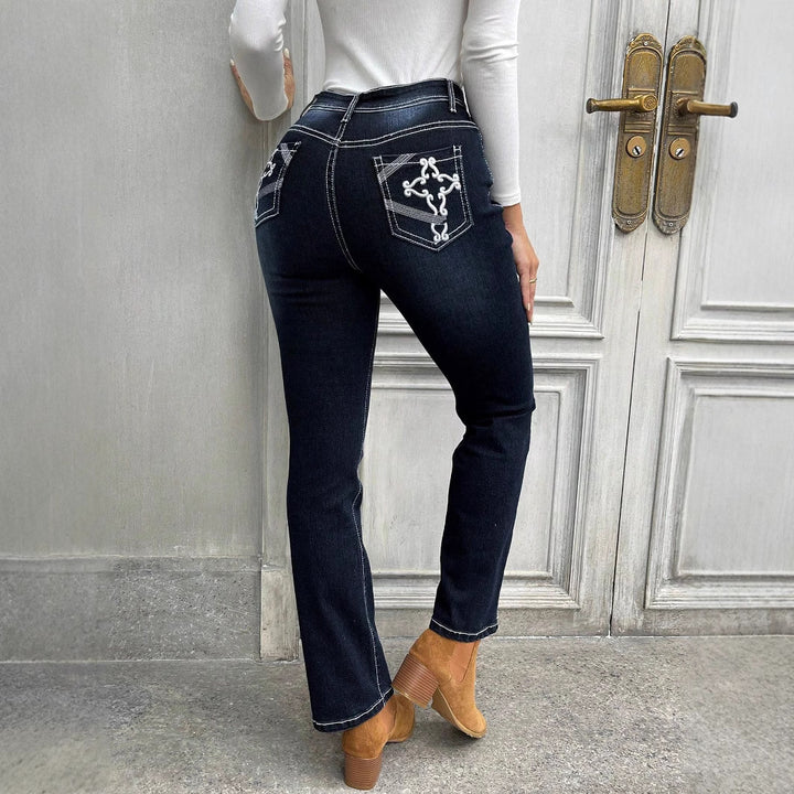 Dame Slim Fit Jeans med høj talje og dekorativ stik Stilla