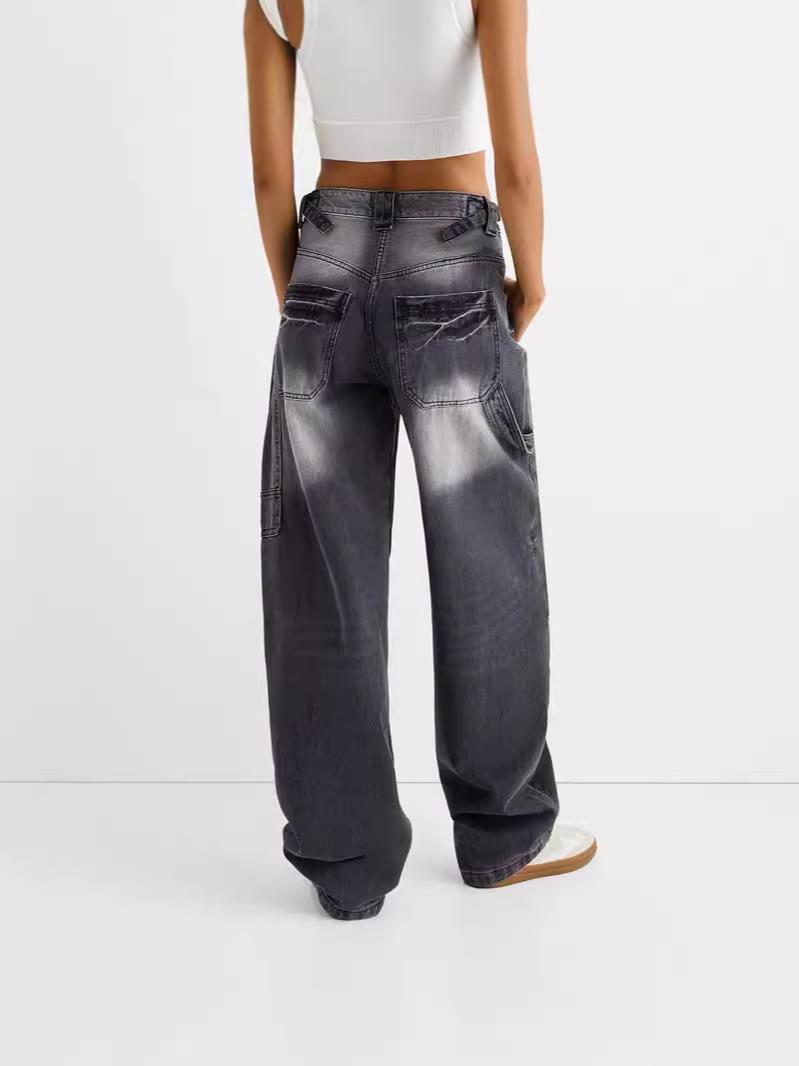 Dame baggy høj talje denim bukser med praktiske lommer Stilla