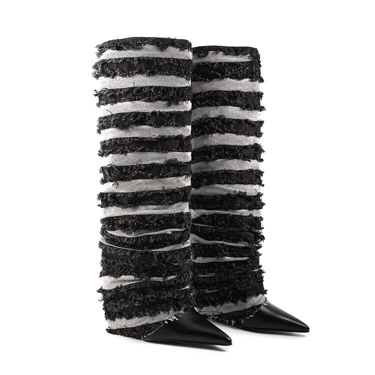 Dame High-Gloss Over-the-Knee Slipstøvler med Rüschendetails Stilla