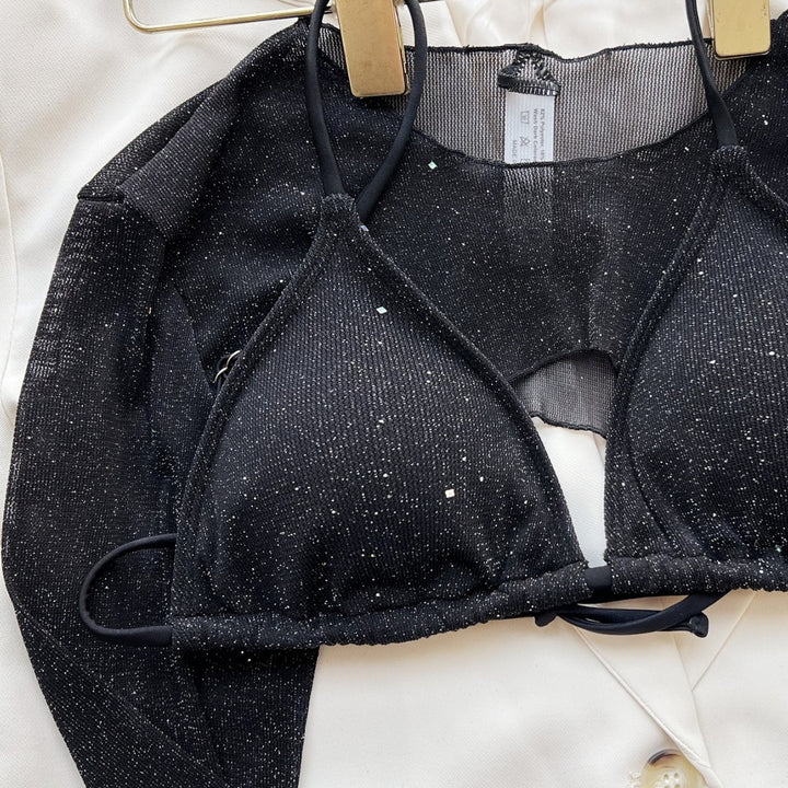 Dame Skinner Skinnende Trekant Bikini-Sæt med Gennemsigtig Overdel Stilla