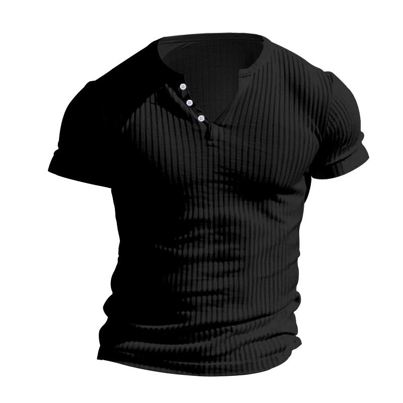 Herre kortærmet Henley T-shirt lavet af struktureret materiale med modetrendy knapper Stilla