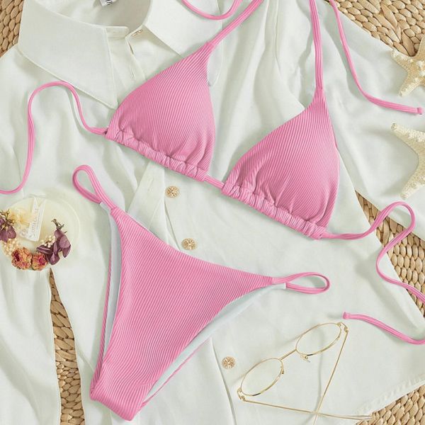 Femme Ribbet Trekant-Bikini-Sæt med Justerbare Stropper Stilla 1750313953