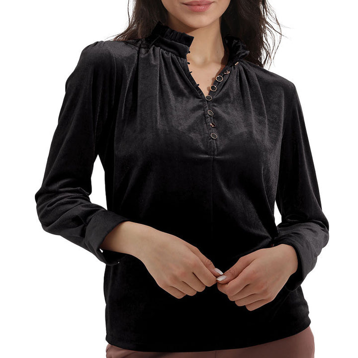 Dame Elegant top med ruffles detaljer og knaplukning Stilla