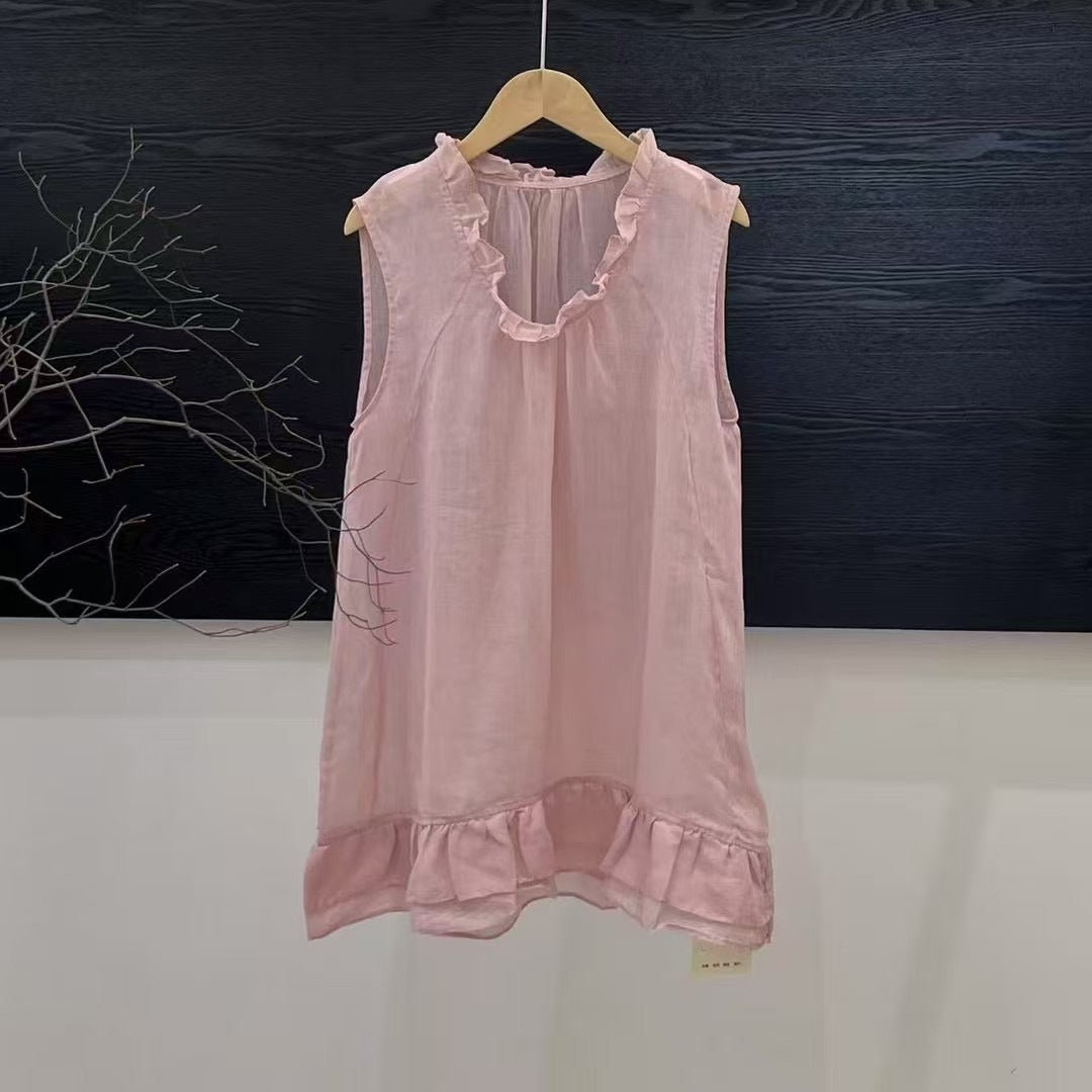 Dame flæseudskæring ærmeløs bluse med flydende hem Stilla