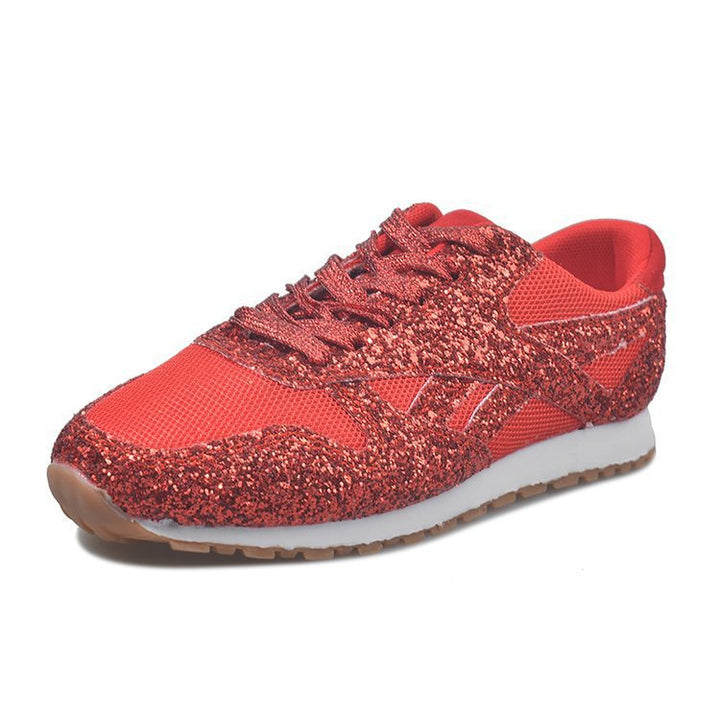 Dame sporty sneakers med glitrende overflade og åndbart netstruktur Stilla