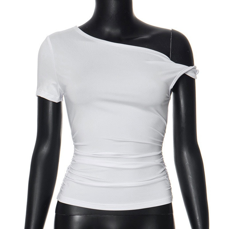 Dame skulderfri crop-top med ruf og fashionable knuder Skovae