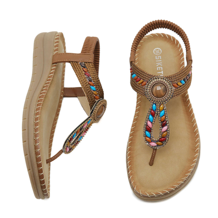 Dame flip-flops med farverige sten detaljer og komfortabel sål Stilla