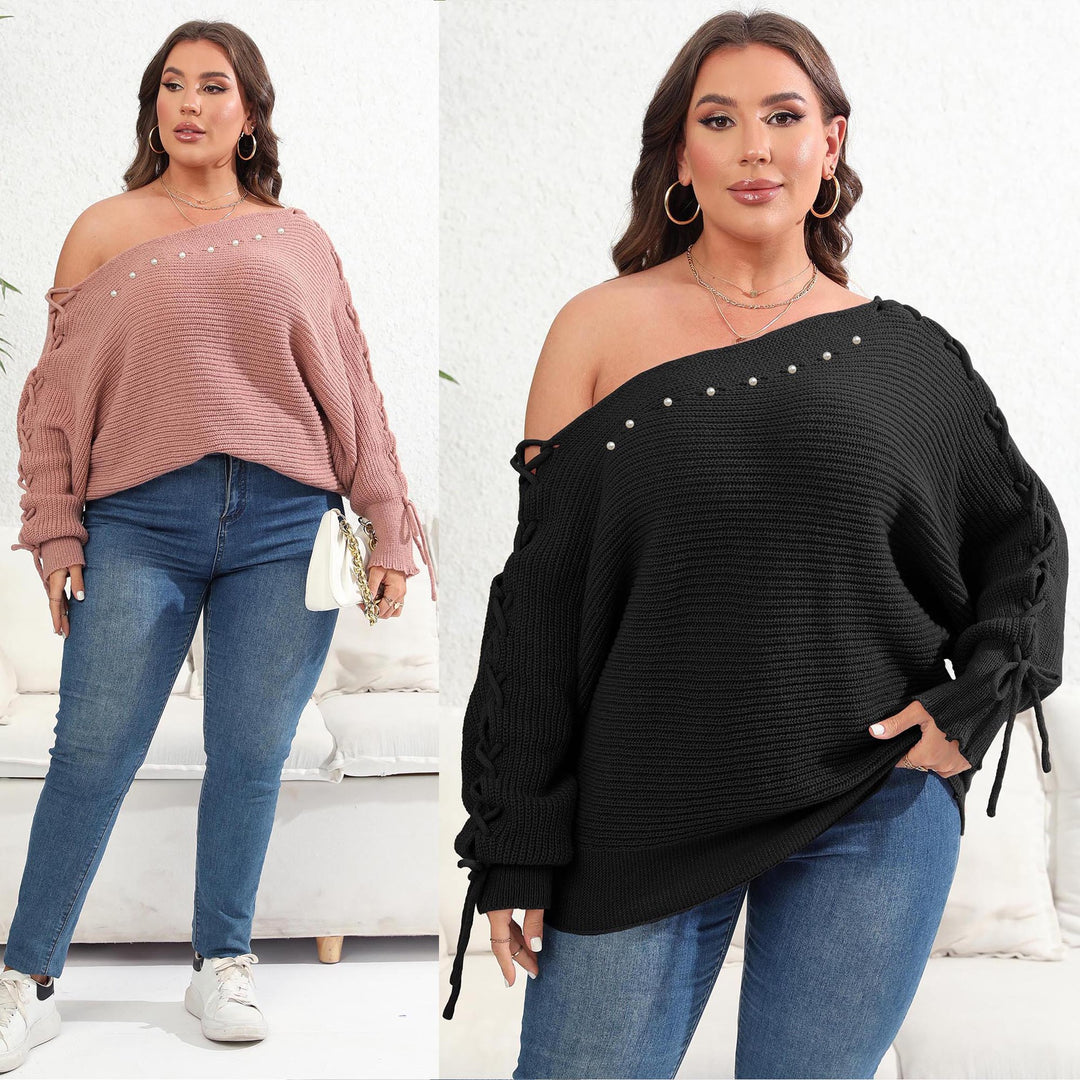 Dame afslappet oversized pullover med dekorativ perledetalje og snor Stilla