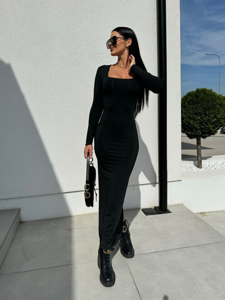 Dame Langærmet Leopardtryk Bodycon Maxi Kjole Stilla