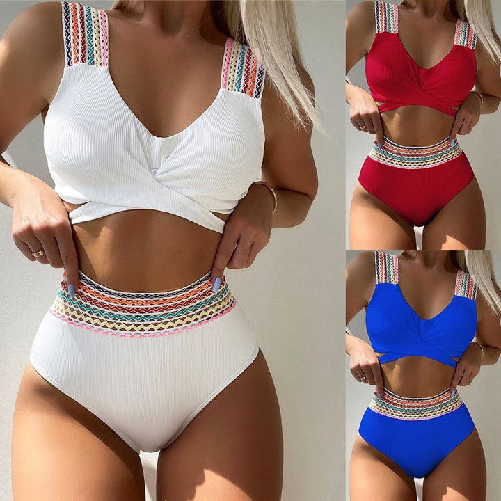 Dame Højtaljede Bikini-sæt med dekorative stropper og moderigtigt indpakningsdesign Stilla