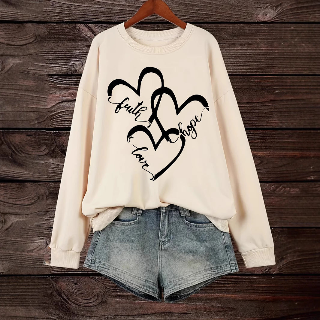 Kvindernes sweatshirt med romantisk hjertemotiv og inspirerende print Stilla